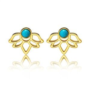 Gold Lotus Flower Turquoise Stud Earrings